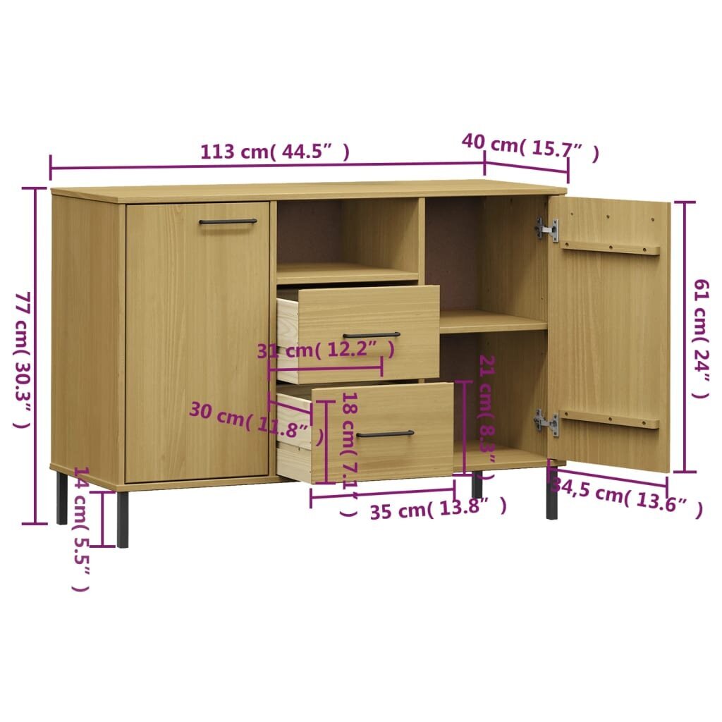 vidaXL riidekapp metalljalgadega, pruun, 113x40x77 cm, "OSLO" цена и информация | Elutoa väikesed kapid | kaup24.ee