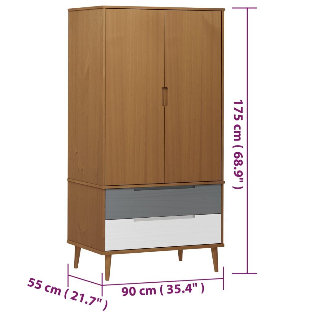 vidaXL riidekapp "MOLDE", pruun, 90 x 55 x 175 cm, männipuit hind ja info | Kapid | kaup24.ee