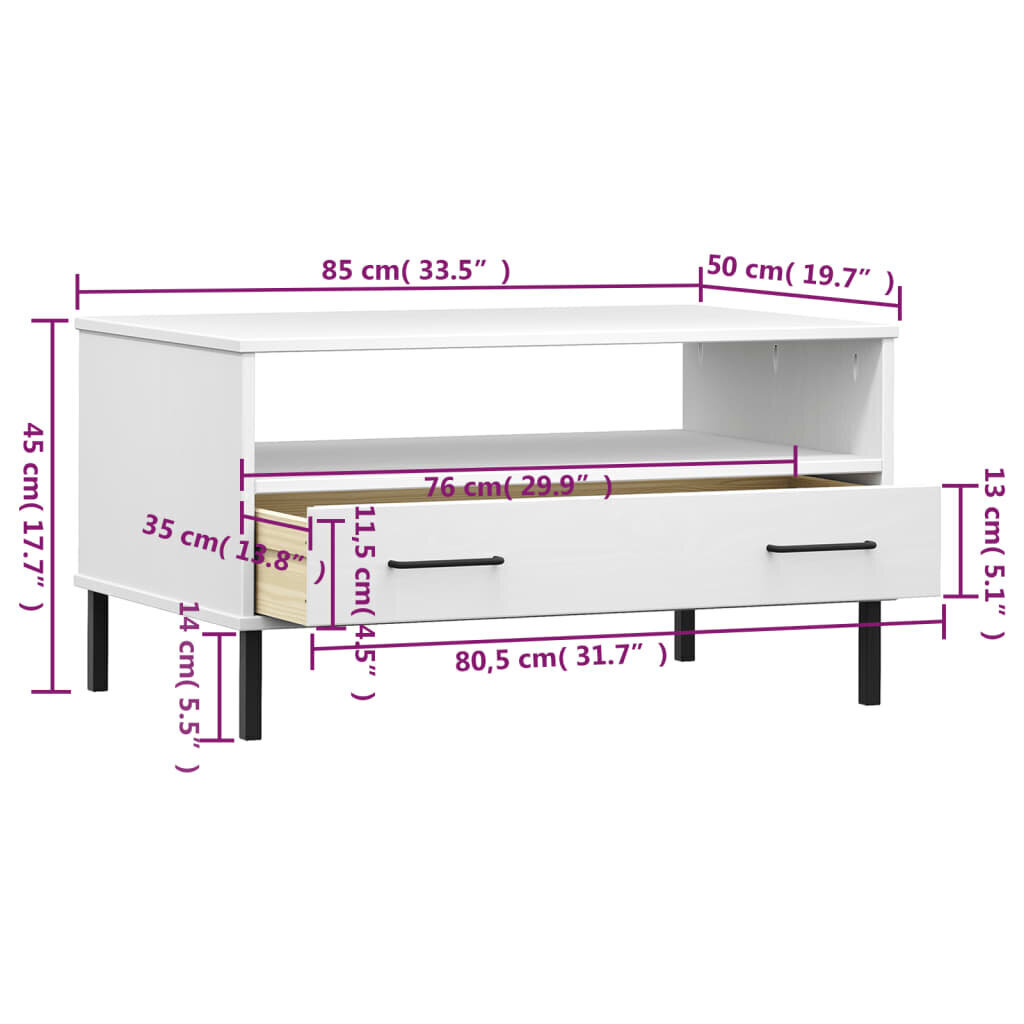 Diivanilaud VidaXL, 85x50x45cm, valge hind ja info | Diivanilauad | kaup24.ee