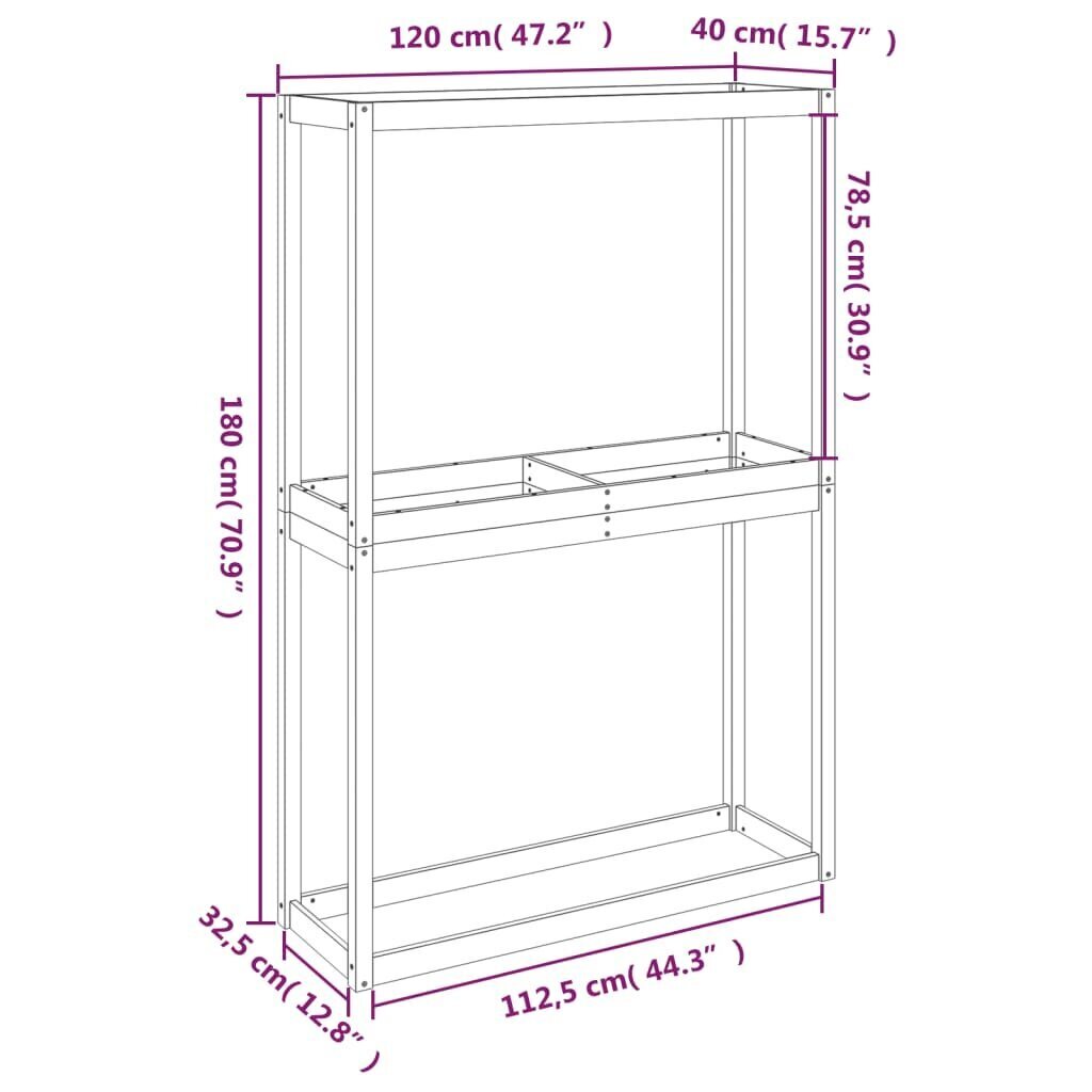 vidaXL rehviriiul, must, 120x40x180 cm, männipuit hind ja info | Riiulid tööriistadele | kaup24.ee