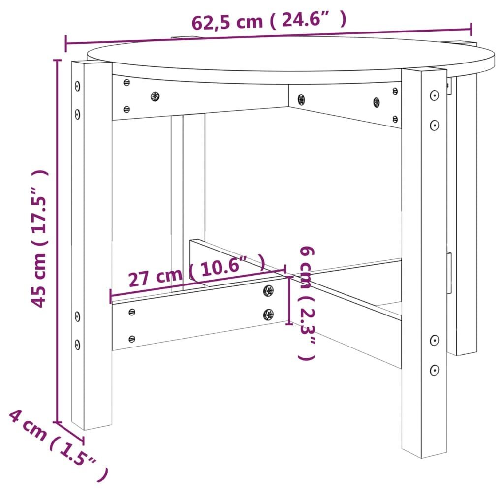 vidaXL kohvilaud, valge, Ø62,5 x 45 cm, männipuit hind ja info | Diivanilauad | kaup24.ee