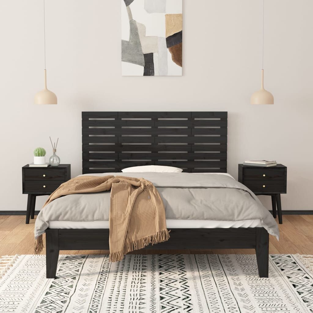 vidaXL seinale kinnitatav voodipeats, must, 141x3x63 cm, männipuit hind ja info | Voodid | kaup24.ee