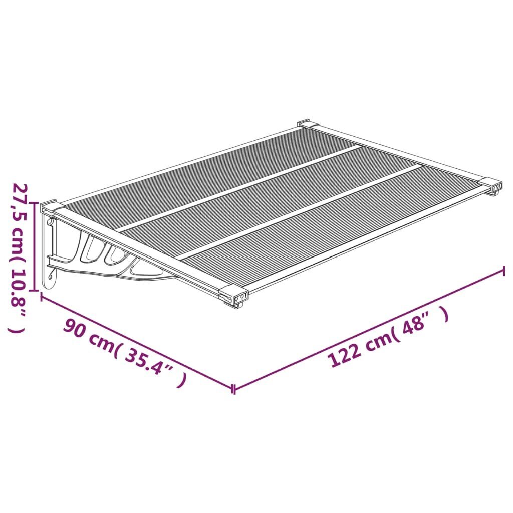 vidaXL ukse varikatus, must ja läbipaistev, 122x90 cm, polükarbonaat hind ja info | Ukse varikatused | kaup24.ee