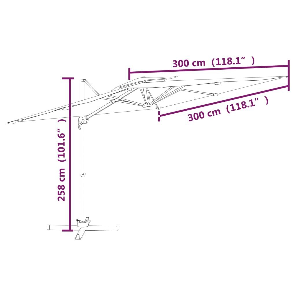 vidaXL kahekordne konsool päikesevari, taevasinine, 300 x 300 cm цена и информация | Päikesevarjud, markiisid ja alused | kaup24.ee