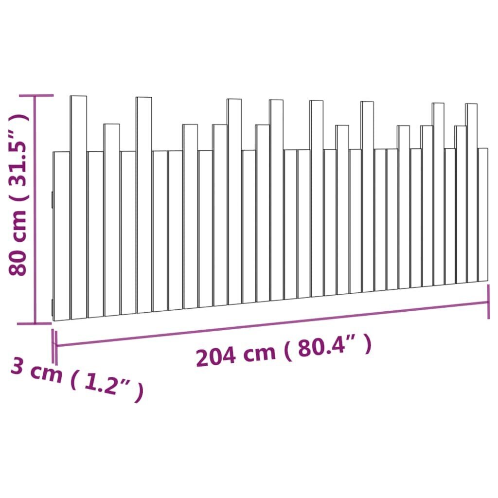 vidaXL seinale kinnitatav voodipeats, valge, 204x3x80 cm, männipuit hind ja info | Voodid | kaup24.ee