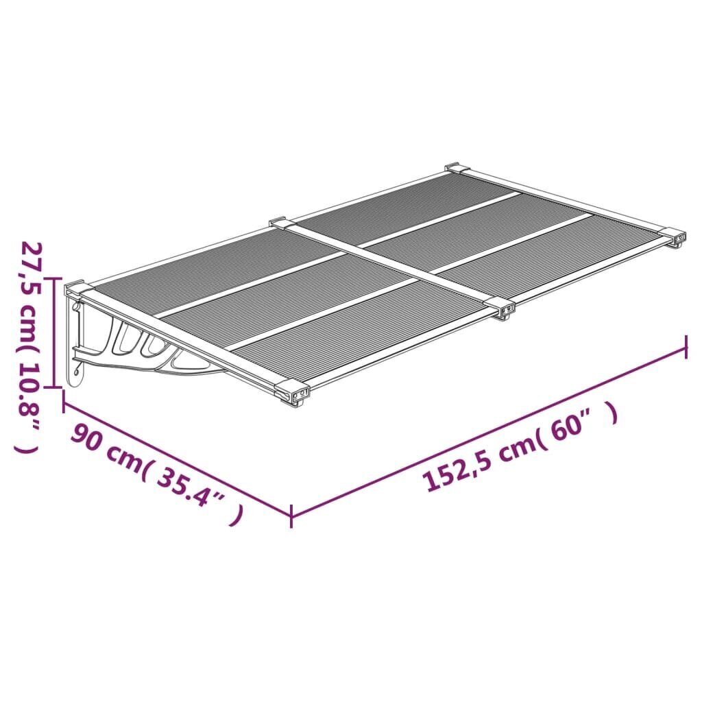 vidaXL ukse varikatus, must ja läbipaistev, 152,5x90 cm, polükarbonaat hind ja info | Ukse varikatused | kaup24.ee