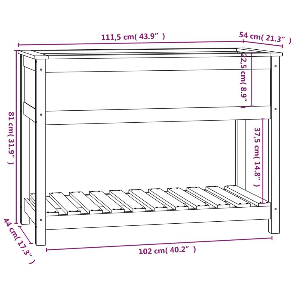 vidaXL riiuliga taimekast, valge, 111,5x54x81 cm, männipuit hind ja info | Lillekastid | kaup24.ee