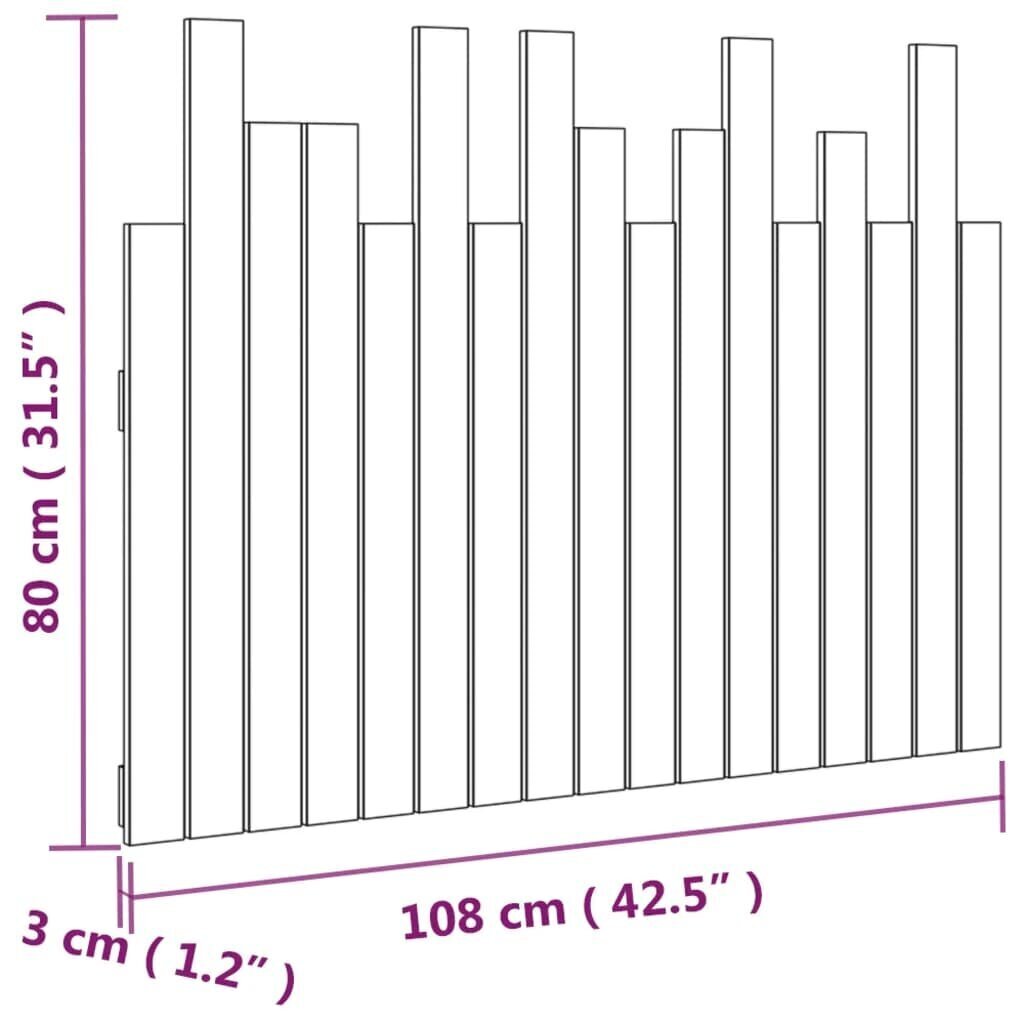 vidaXL seinale kinnitatav voodipeats, hall, 108x3x80 cm, männipuit hind ja info | Voodid | kaup24.ee