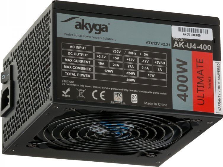 Akyga ATX 400W 80+ (AK-U4-400) цена и информация | Toiteplokid (PSU) | kaup24.ee