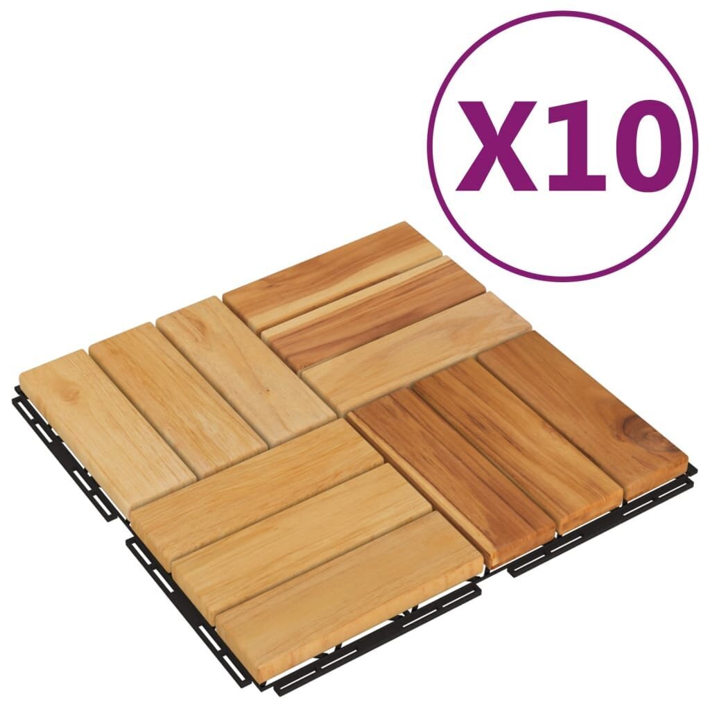 vidaXL terrassiplaadid 10 tk, 30 x 30 cm, tiikpuu hind ja info | Terrassipõrandad | kaup24.ee