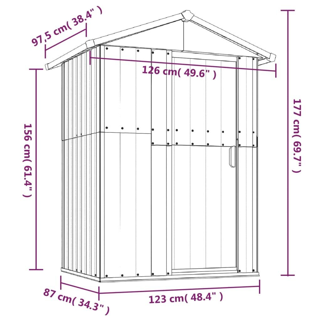 vidaXL aiakuur, hall, 126x97,5x177 cm, tsingitud teras цена и информация | Kuurid ja aiamajad | kaup24.ee