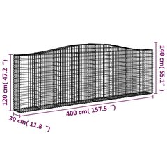 vidaXL kaarekujulised gabioonkorvid 8 tk, 400x30x120/140 cm, raud цена и информация | Заборы и принадлежности к ним | kaup24.ee