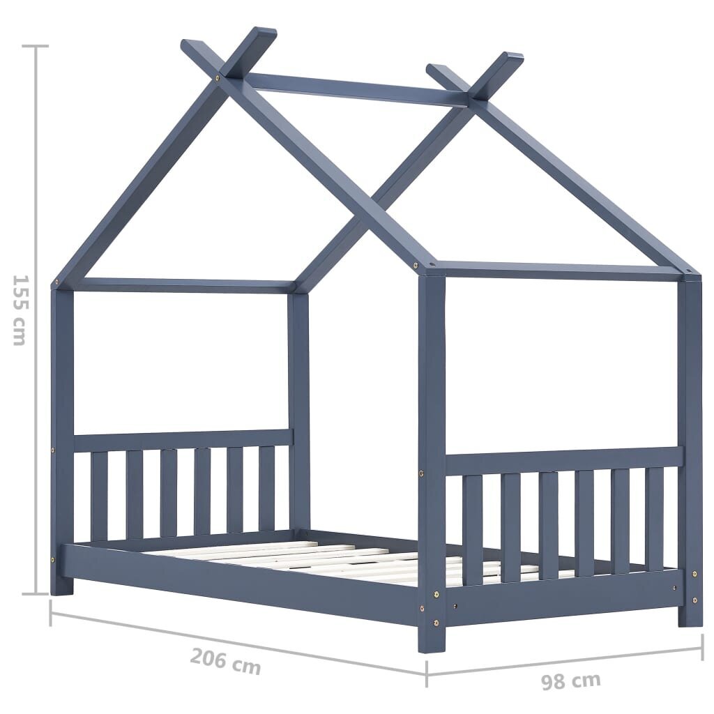 vidaXL laste voodiraam, hall, tugevast männipuidust, 90 x 200 cm hind ja info | Lastevoodid | kaup24.ee