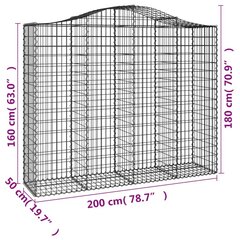 vidaXL kaarekujulised gabioonkorvid 3 tk, 200x50x160/180 cm, raud hind ja info | Aiad ja tarvikud | kaup24.ee