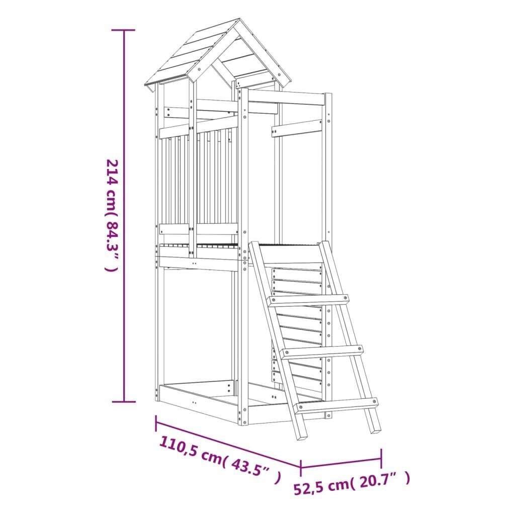vidaXL mängutorn redeli ja ronimisseinaga, 53x110x214 cm, männipuit hind ja info | Vabaõhumängud | kaup24.ee