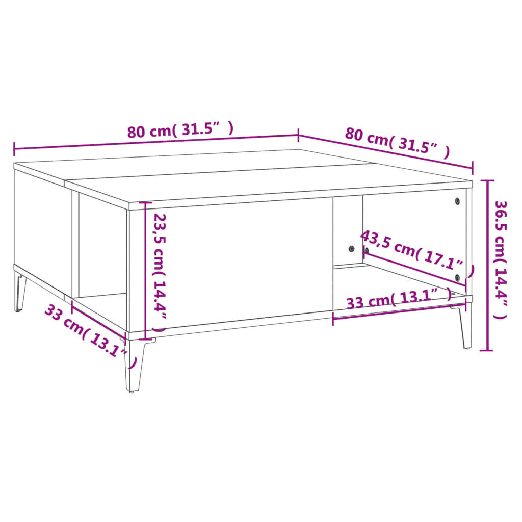 vidaXL kohvilaud, kõrgläikega valge, 80x80x36,5 cm, tehispuit hind ja info | Diivanilauad | kaup24.ee