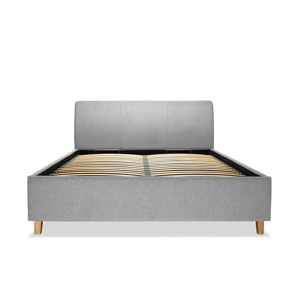 Polsterdatud voodi koos panipaigaga Con, 200x200, helehall hind ja info | Voodid | kaup24.ee