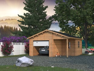 Garaaž Roger 21,9+5,2 m² tõsteuksega pruuni puidukaitsega hind ja info | Kuurid ja aiamajad | kaup24.ee