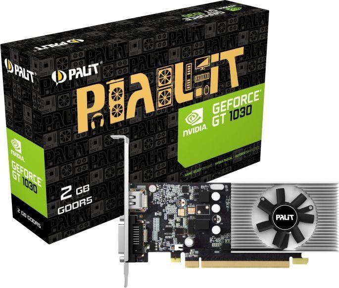 Palit GeForce GT 1030 2GB GDDR5 (64 bit), DVI-D, HDMI, BOX (NE5103000646F) hind ja info | Videokaardid (GPU) | kaup24.ee