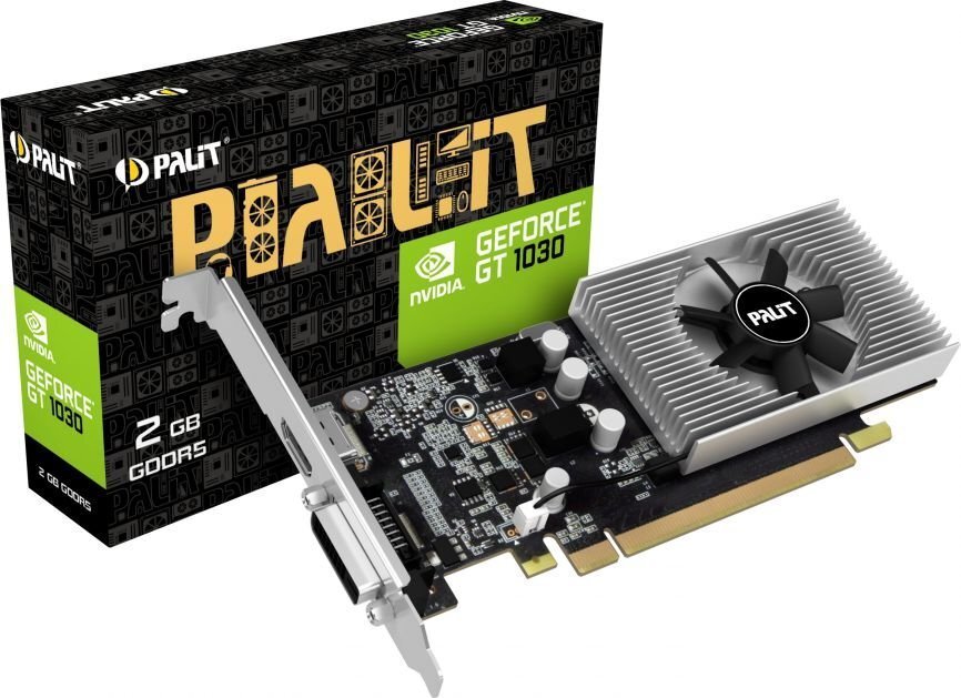 Palit GeForce GT 1030 2GB GDDR5 (64 bit), DVI-D, HDMI, BOX (NE5103000646F) hind ja info | Videokaardid (GPU) | kaup24.ee