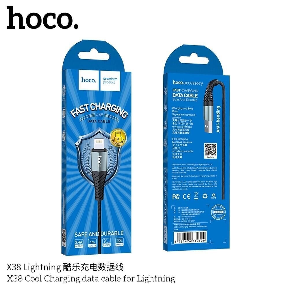 Hoco laadimine/data kaabel jaoks iPhone Lightning 8-pin X38 1 meeter must hind ja info | Mobiiltelefonide kaablid | kaup24.ee