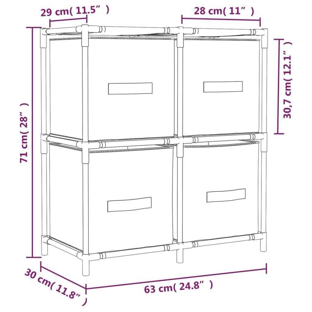 vidaXL hoiukapp 4 kangast korviga, kreemjas, 63 x 30 x 71 cm, teras цена и информация | Elutoa väikesed kapid | kaup24.ee