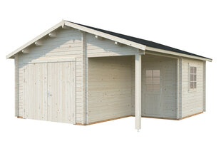 Garaaž Roger 21,9+5,2 m² puitväravaga valkja puidukaitsega hind ja info | Kuurid ja aiamajad | kaup24.ee