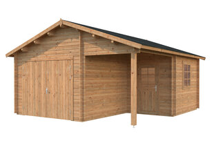 Garaaž Roger 21,9+5,2 m² puitväravaga pruuni puidukaitsega hind ja info | Kuurid ja aiamajad | kaup24.ee