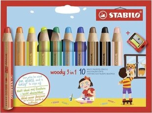 Цветные карандаши Stabilo Woody, разноцветные, 3-в-1, 10 шт. цена и информация | Принадлежности для рисования, лепки | kaup24.ee