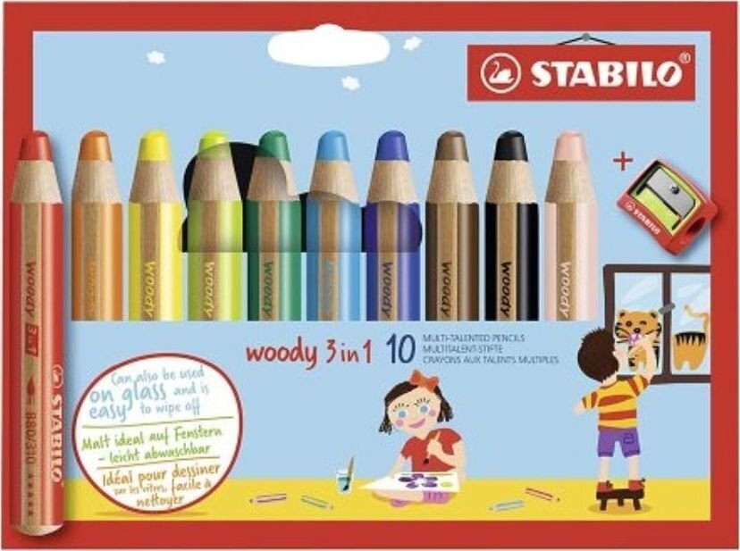 Värvilised pliiatsid Stabilo Woody Mitmevärviline 3-in-1 10 Tükid, osad цена и информация | Kunstitarbed, voolimise tarvikud | kaup24.ee