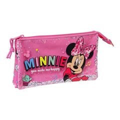 Kolme tõmblukuga pliiatsikarp Minnie Mouse Lucky Roosa (22 x 12 x 3 cm) hind ja info | Pinalid | kaup24.ee