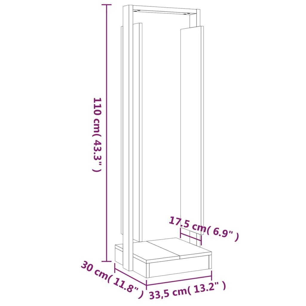 vidaXL küttepuudealus, must, 33,5 x 30 x 110 cm, männipuit hind ja info | Tarvikud kaminatele ja ahjudele | kaup24.ee