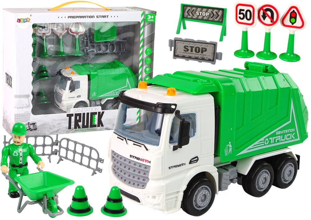 Prügiveoauto koos liiklusmärkidega цена и информация | Poiste mänguasjad | kaup24.ee