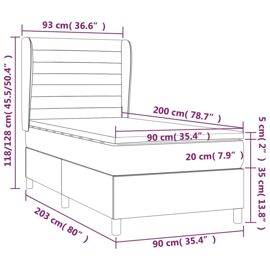 vidaXL kontinentaalvoodi madratsiga, tumepruun, 90x200 cm, kangas hind ja info | Voodid | kaup24.ee