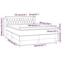 vidaXL kontinentaalvoodi madratsiga, helehall, 140x190 cm, samet hind ja info | Voodid | kaup24.ee