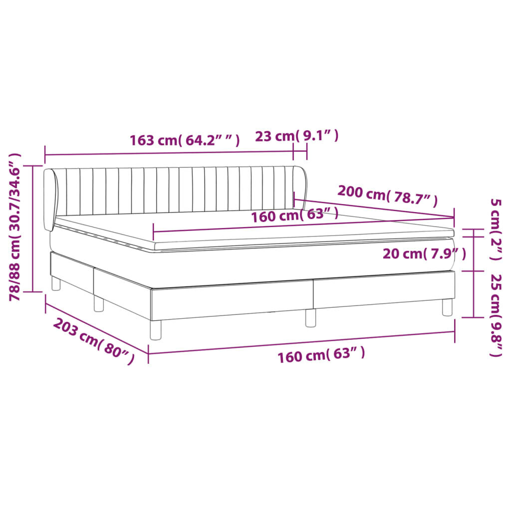 vidaXL kontinentaalvoodi madratsiga, must, 160x200 cm, samet hind ja info | Voodid | kaup24.ee