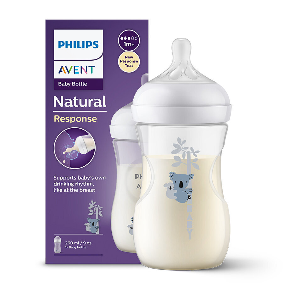 Pudel Philips Avent Natural Response Koala SCY903/67, 1+ kuud, 260 ml hind ja info | Lutipudelid ja aksessuaarid | kaup24.ee