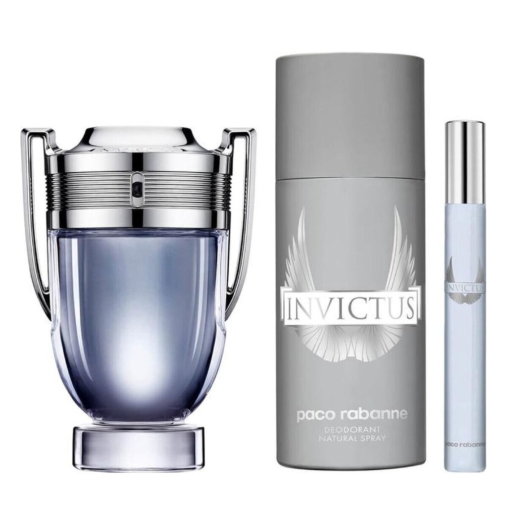 Komplekt Paco Rabanne Invictus meestele: tualettvesi EDT, 100 ml + 10 ml + pihustatav deodorant, 150 ml цена и информация | Meeste parfüümid | kaup24.ee