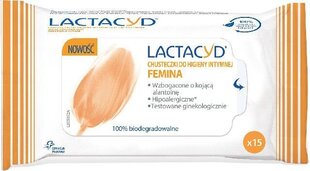 Lactacyd Femina Салфетки для интимной гигиены 15 шт цена и информация | Средства для интимной гигиены | kaup24.ee