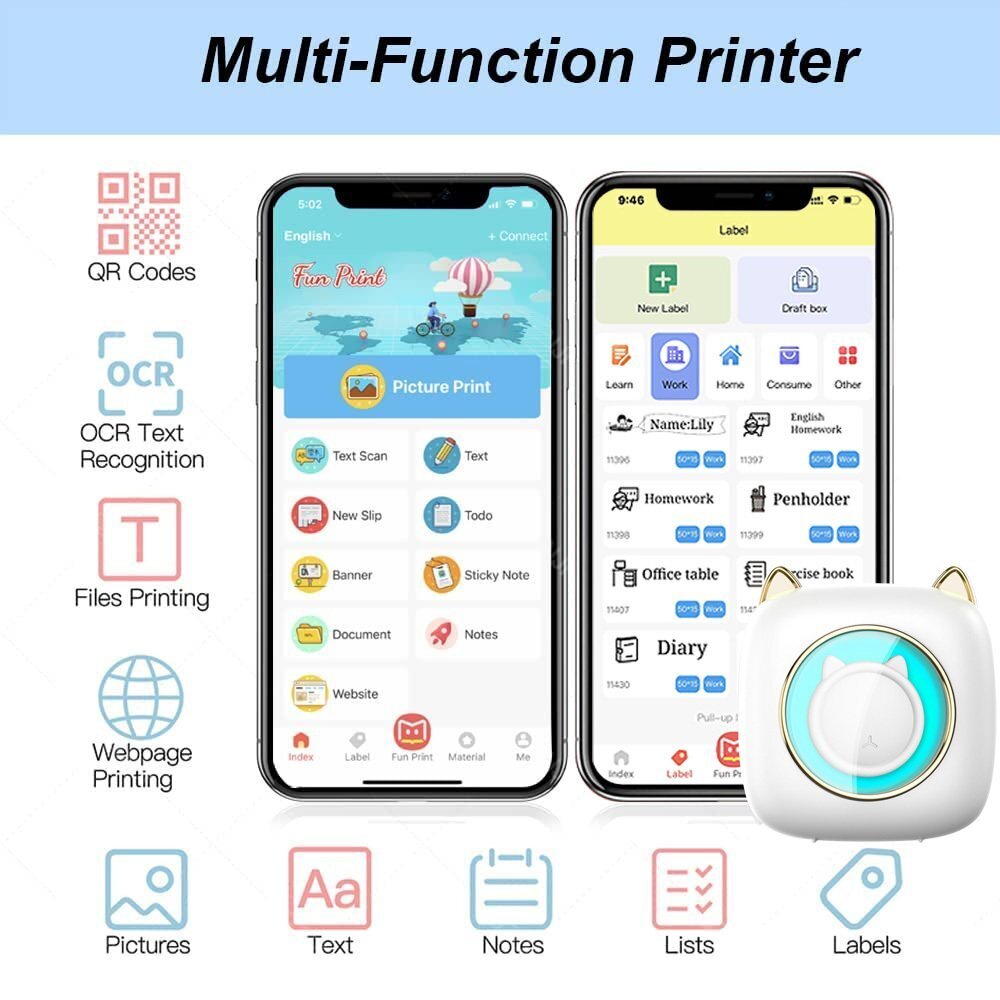 Termoprinter Cat Mini Printer Kids + kingitus (3 värvilist rulli) hind ja info | Printerid | kaup24.ee