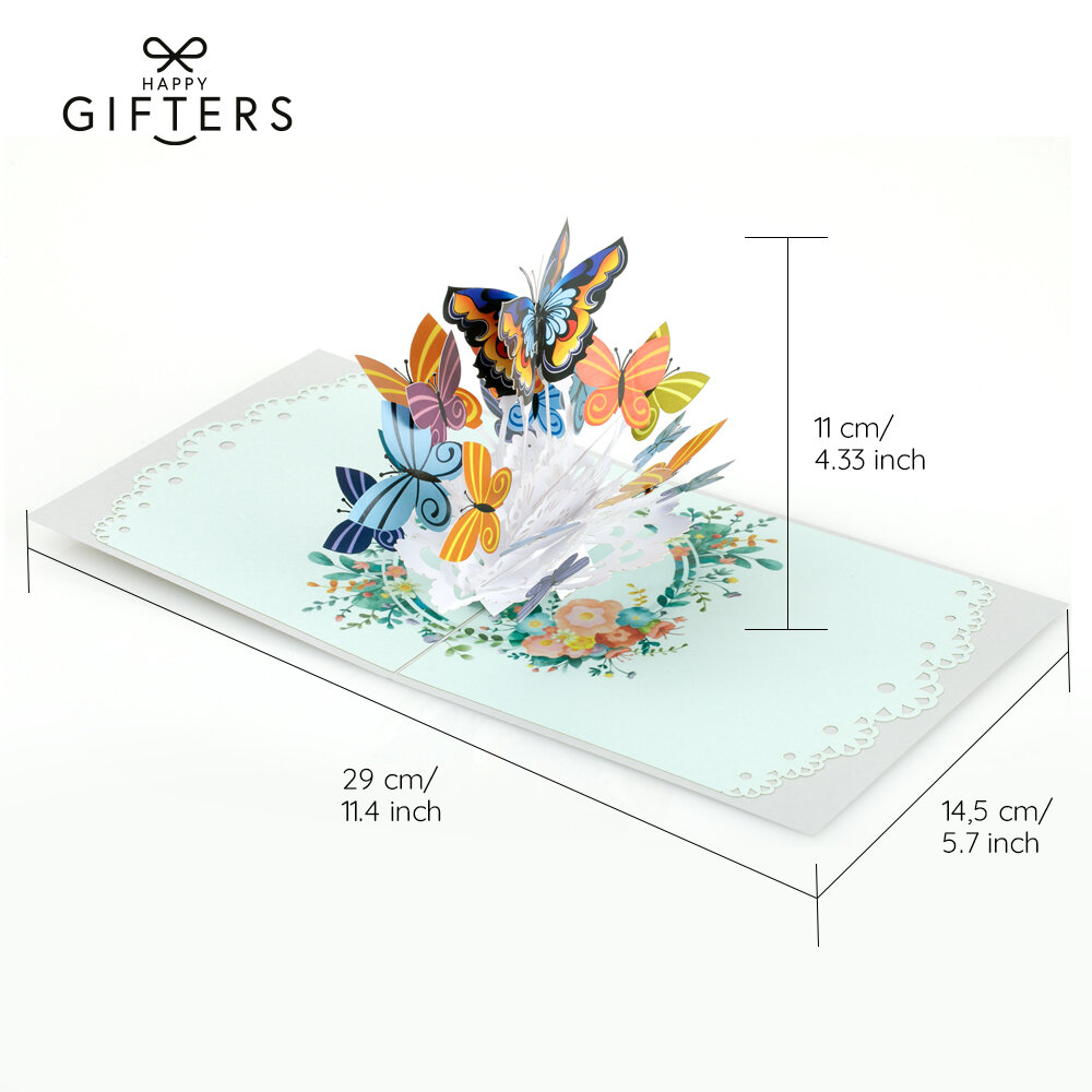 3D pühadekaart "Liblikad" Happy Gifters, käsitsi valmistatud 15x15cm цена и информация | Ümbrikud, postkaardid | kaup24.ee