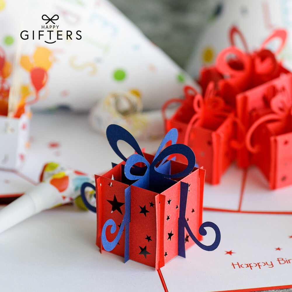 3D sünnipäevakaart "Kinkekarp" Happy Gifters, käsitsi valmistatud 12x12cm цена и информация | Ümbrikud, postkaardid | kaup24.ee