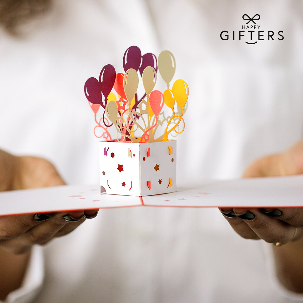 3D sünnipäevakaart "Õhupallid" Happy Gifters, käsitsi valmistatud 12x12cm цена и информация | Ümbrikud, postkaardid | kaup24.ee
