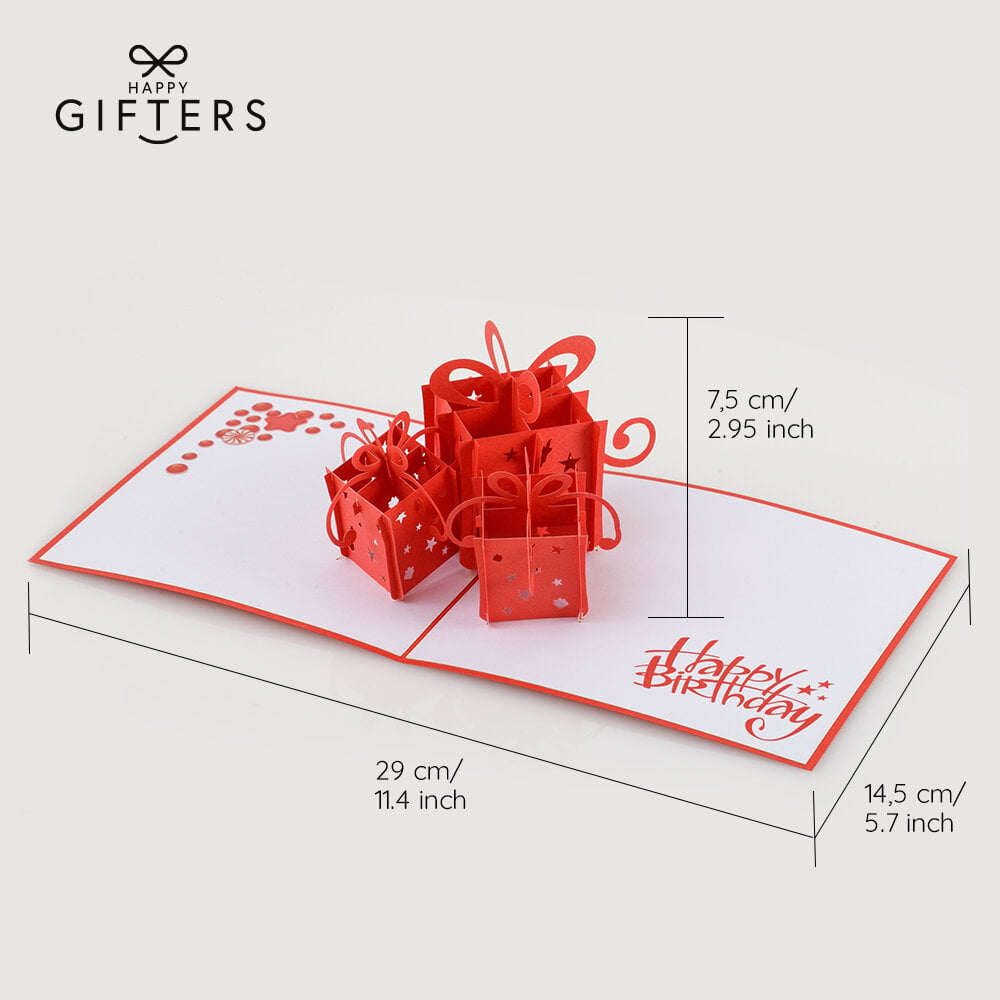 3D sünnipäevakaart "Kinkekarbid" Happy Gifters, käsitsi valmistatud 15x15cm hind ja info | Ümbrikud, postkaardid | kaup24.ee
