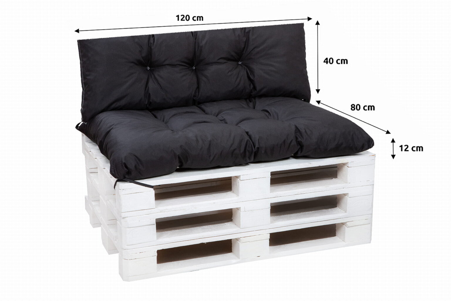 Kaubaaluste mööblipadjad 120x80cm iste ja seljatugi 120x40cm; must hind ja info | Toolipadjad ja -katted | kaup24.ee
