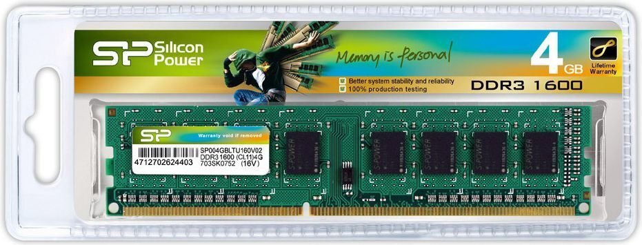 Silicon Power 4GB 1600MHz DDR3 CL11 (SP004GBLTU160N02) цена и информация | Operatiivmälu (RAM) | kaup24.ee