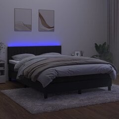 vidaXL kontinentaalvoodi madratsi ja LEDiga, must, 140x190 cm, samet цена и информация | Кровати | kaup24.ee