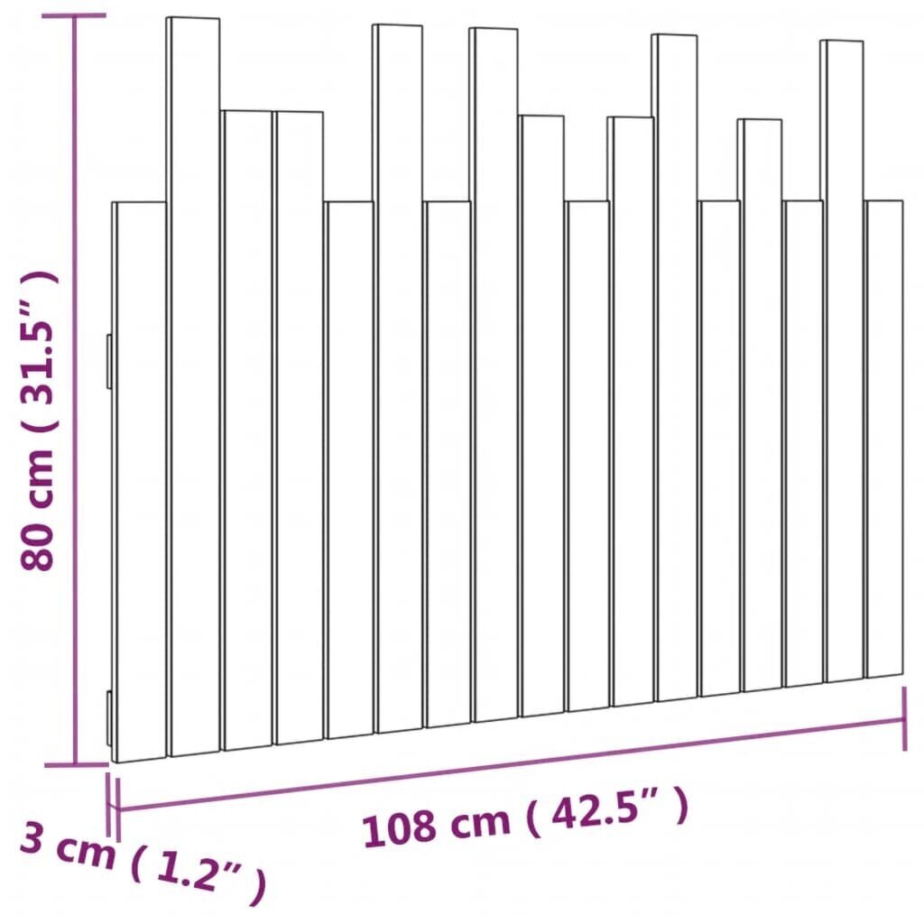 vidaXL seinale kinnitatav voodipeats, must, 108x3x80 cm, männipuit цена и информация | Voodid | kaup24.ee