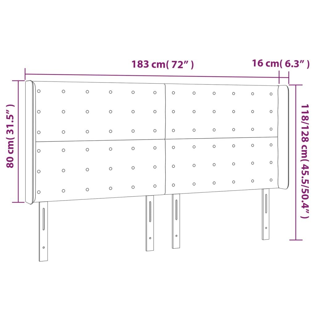 vidaXL LED-voodipeats, tumeroheline, 183x16x118/128 cm, samet hind ja info | Voodid | kaup24.ee