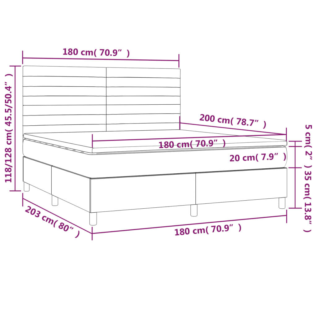 vidaXL kontinentaalvoodi madratsi ja LEDiga, must, 180x200 cm, samet hind ja info | Voodid | kaup24.ee